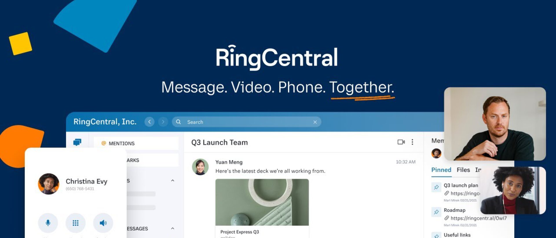 Das interface der RingCentral UC Plattform
