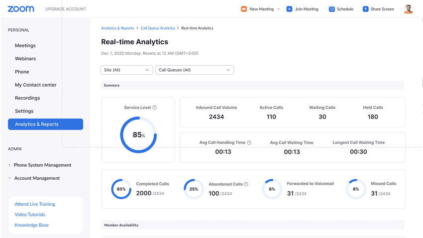 Screenshot von Zoom Analytics